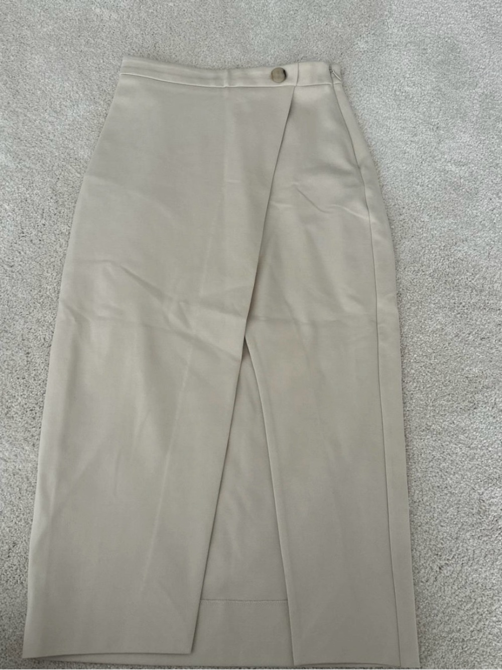 Babaton High-Waist Beige Wrap Midi Skirt